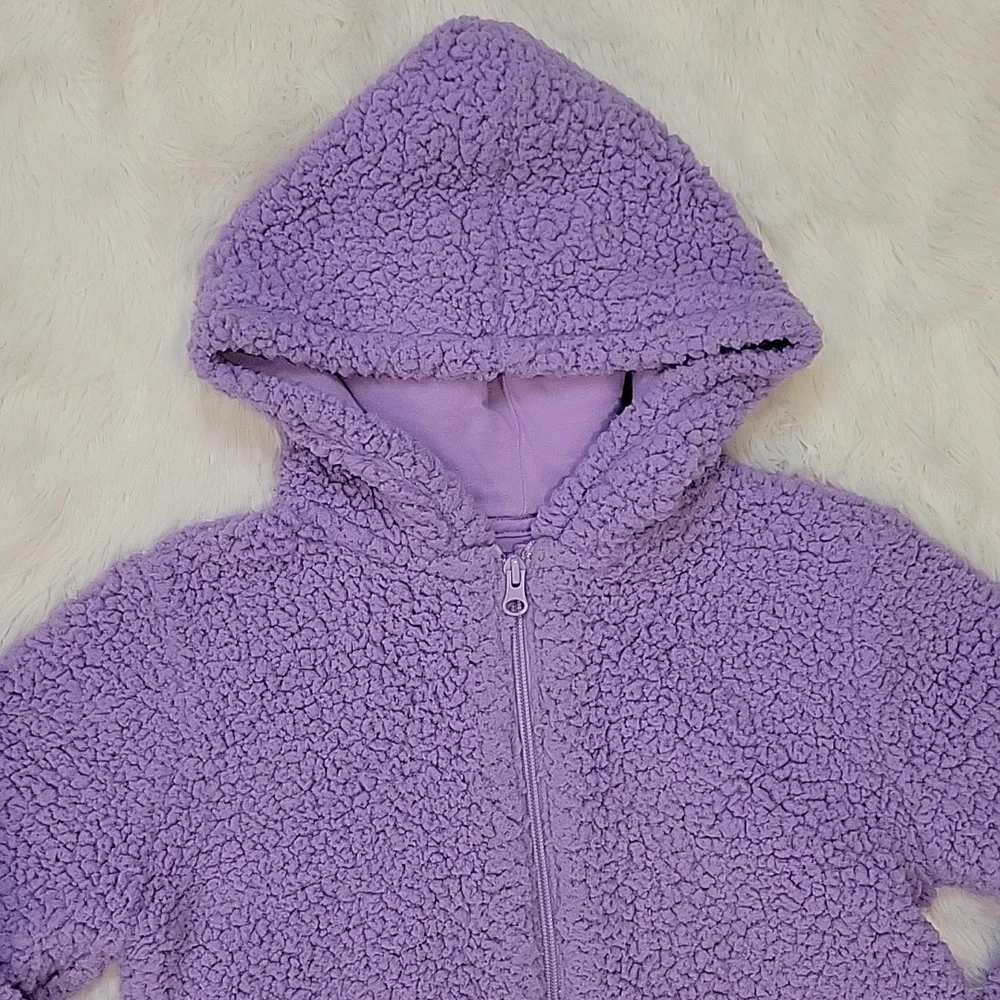 Children's Place Purple Sherpa Full Zip Hooded Jacket Girls Size 10/12